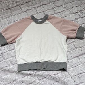 Evereve Pink White grey sweatshirt short sleeve top